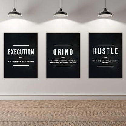 Success Canvas Painting Wall Art Quote Motivational Wall Art Execute Wall Decor 3 Pieces Black Poster Positive Inspirational Framed Artwork Prints Picture for Living Room Office 36''Wx 16''H