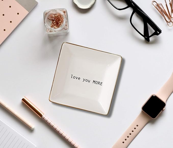 Simply Charmed Love You More Christmas Gift | Husband and Wife Ring Dish | Jewelry Ring Holder | Elegant Trinket Tray Organizer Dish | Gift for Loved One