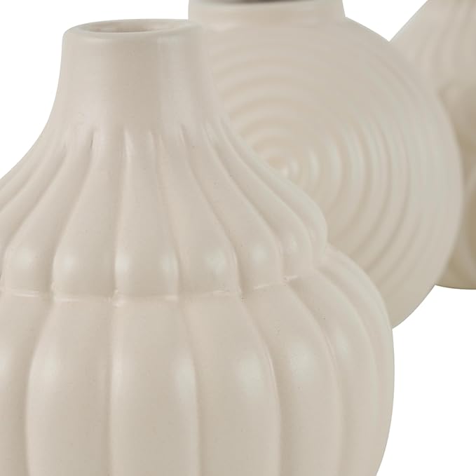 Deco 79 Ceramic Abstract Decorative Vase Small Textured Centerpiece Vases with Varying Shapes and Patterns, Set of 3 Flower Vases for Home Decoration 5" W, 6" H, Cream
