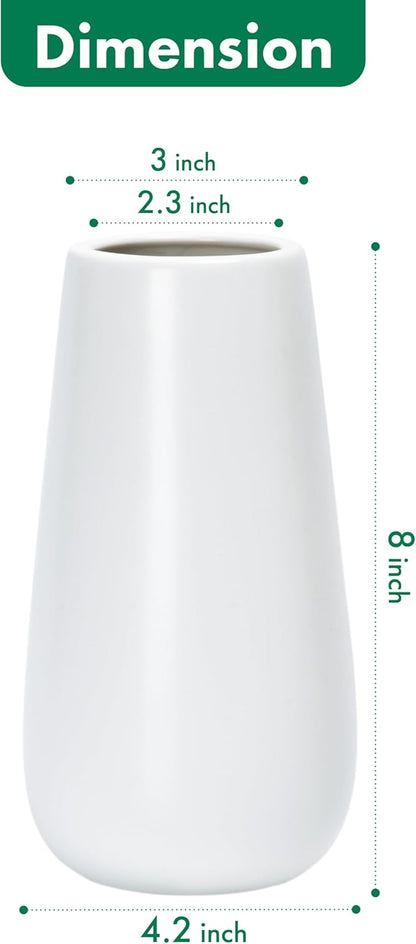 D'vine Dev 8 Inch White Elegant Oval Ceramic Vase for Flowers, Home Décor Vase with Design Box, VS-LD-A-4