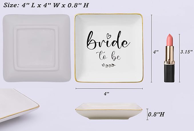NZY Bride Gift-Engagement Wedding Gifts-Newly Engaged-Bride to Be-Bridal Shower-Hen Night,Bachelorette Party Present-Ceramic Jewelry Tray Trinket Holder Ring Dish