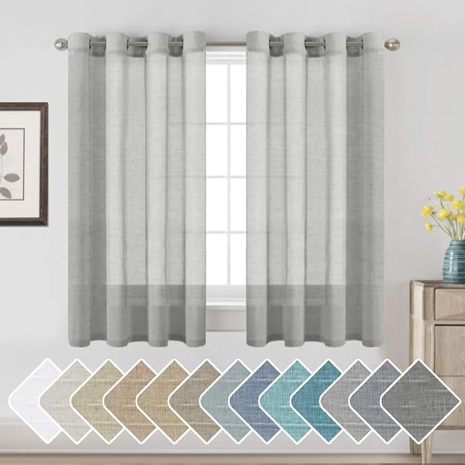 H.VERSAILTEX Linen Curtains Nickel Grommet Natural Linen Semi-Sheer Curtains 2 Panels Privacy Added Premium Soft Rich Material Drapes for Bedroom/Living Room - 52x54 - Inch - Grey