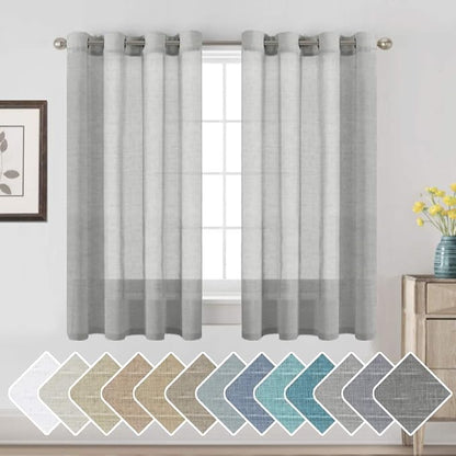 H.VERSAILTEX Linen Curtains Nickel Grommet Natural Linen Semi-Sheer Curtains 2 Panels Privacy Added Premium Soft Rich Material Drapes for Bedroom/Living Room - 52x54 - Inch - Grey
