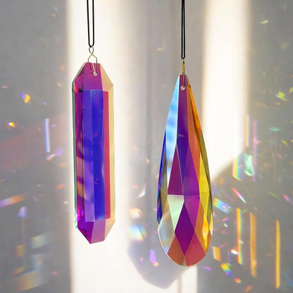 2PCS 4.7" Crystal Suncatcher for Window, Rainbow Prism Sun Catcher Hanging Crystal Prisms, Suncatchers for Windows, Room, Garden Fantasy Home Decor (ABColor 2Pcs)
