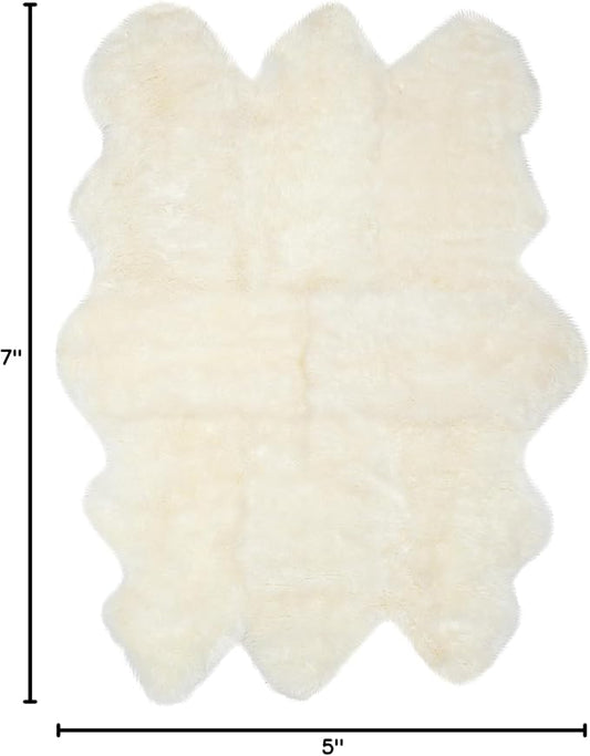 SAFAVIEH Sheep Skin Collection Area Rug - 5'5" x 7'7", White, Handmade Rustic Glam Genuine Pelt, 3.4-inch Thick Ideal for High Traffic Areas in Living Room, Bedroom (SHS121A)