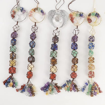Anjiucc 7 Chakra Stone Healing Crystal Tree of Life Wall Hanging Home Interior Decoration，Window Decoration，Yoga Meditation