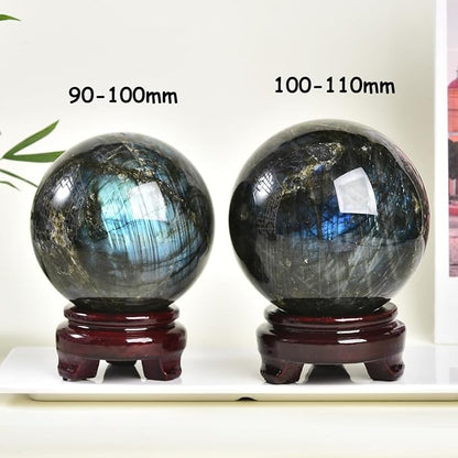 Labradorite Crystal Ball with Stand Large Crystals Sphere Decorative Ball Meditation Witchcraft Home Decor 90-100mm/3.5-3.9"