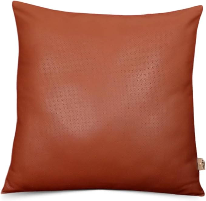 Genuine Lambskin Leather Pillow Cover, 18x18 Inch Case for Lumbar Throw Couch Pillows, Thick & Soft Cushion Covers for Sofa Bed Home Décor (Textured Terracotta Pack of 1)