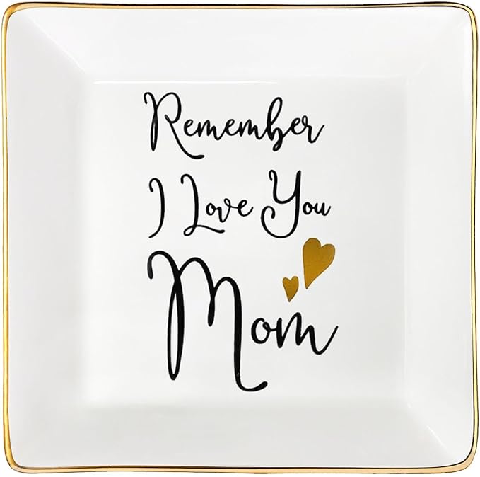 Mom Gifts from Sister Mothers Day Gifts Birthday Gifts for Mum Christmas Thanksgiving Gift Female Small Unique Trinket Tray Ceramic Jewelry Dish Ring Holder,Remember I Love You Mom