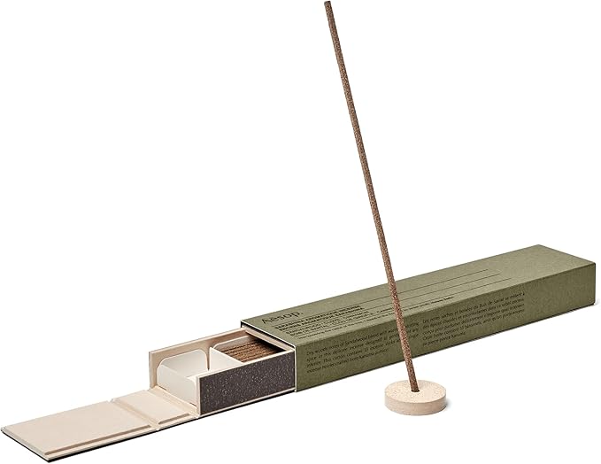 Aesop Murasaki Aromatique Incense | Fresh, Woody Resins of Hinoki and Warm Spice | with Kanuma Pumice Holder | 33 Sticks