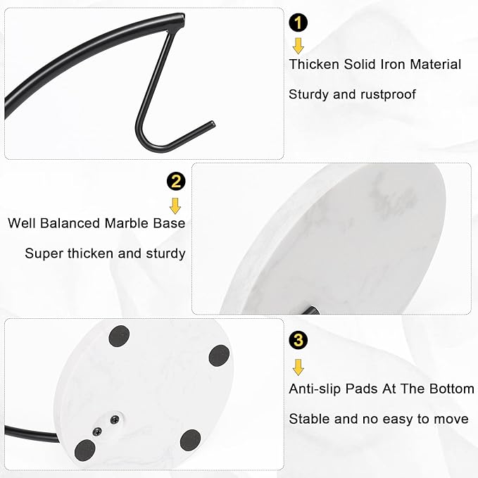 Livabber Banana Holder with Marble Base, Metal Banana Hanger Modern Tree Stand with Hook, Stylish Banana Keeper Fresh Fruit Storage Organizer Freestanding for Kitchen Countertop (Black, Single Hook)