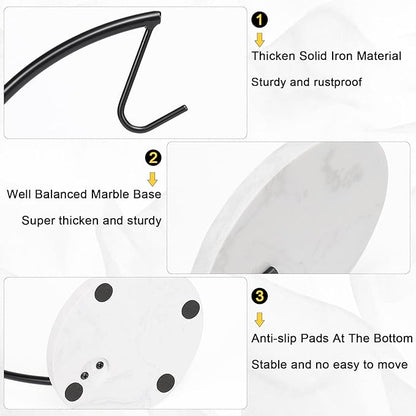 Livabber Banana Holder with Marble Base, Metal Banana Hanger Modern Tree Stand with Hook, Stylish Banana Keeper Fresh Fruit Storage Organizer Freestanding for Kitchen Countertop (Black, Single Hook)