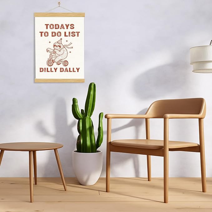 YGSDZY Cute Sloth Canvas Poster, Today to Do List Dilly Dally Poster, Mental Health Posters, Positive Mindset Wall Decor, Funny Cute Home Office Decor, Living Room Decors, 11.8 * 15.7