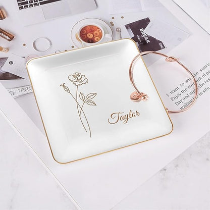 Personalized Jewelry Dish, Custom Trinket Holder, Customized Bridesmaid Gifts, Proposal Gift Ceramic Trinket Tray Dish Plate for Ring Earring Bracelet
