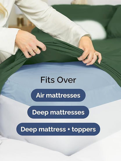 Extra Deep Queen Sheet Set - 6 Piece Breathable and Cooling Sheets - Hotel Luxury Bed Sheets Set - Easy Fit - Soft, Wrinkle Free and Comfy Sheets Set - Emerald Green Sheet Set with Extra Deep Pockets