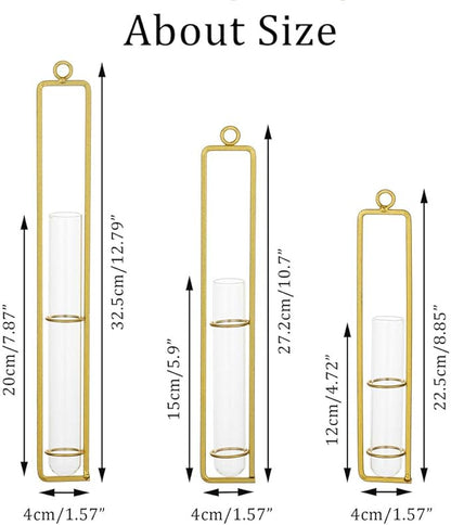 Sziqiqi Glass Propagation Station Test Tube Vases Clear Glass for Cuttings, Buds, Greenery Hydroponic Plant Propagation Home Balcony Bath Wall Decoration Floral Container Set of 3 Gold