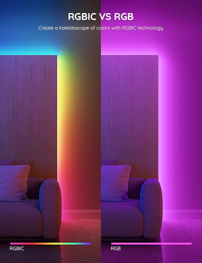 Govee 100ft RGBIC LED Strip Lights, Smart LED Lights for Bedroom, Bluetooth LED Strip Lights APP Control, DIY Multiple Colors on One Line, Color Changing LED Lights for Bedroom Decor, 2 Rolls of 50ft