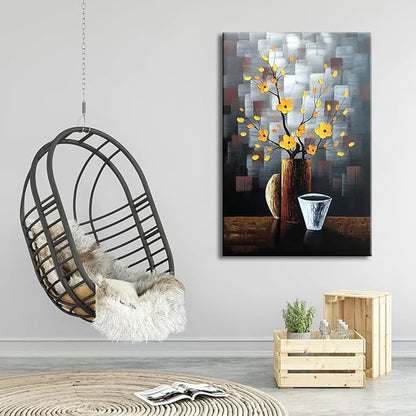 Wieco Art Silent Beauty Modern Abstract Flower Oil Paintings on Canvas Wall Art for Bedroom Living Room Wall Decorations Home Decor 100% Hand Painted Stretched and framed Contemporary Floral Artwork