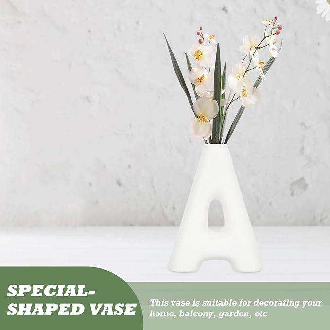 Ceramic Letter a Vase Small Matte White Porcelain Decorative Flower Vase Home Table Decor Retro Style Desktop Accent for Living Room Office