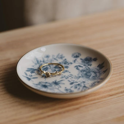 Sweet Water Decor Blue Deft Jewelry Dish Tray - Ceramic Ring Dish for Bridal Shower, Wedding, and Home Decor - Elegant Jewelry Holder & Organizer for Women