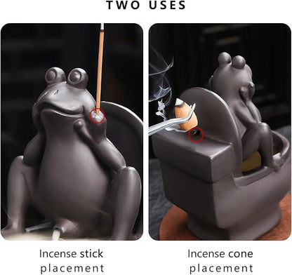 ChangWanna Frog Incense Holder Burner - Ceramic Cone Backflow Incense Burner Smoke Fountain, Back Flowing Incense Diffuser with 45 Sticks & 15 Cones, Frog Ornament for Aromatherapy/Yoga/Home Decor
