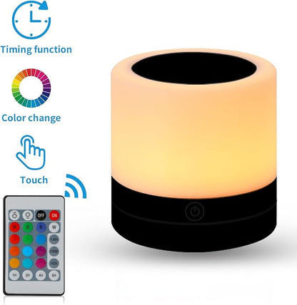 Nursery Night Light for Kids, USB Rechargeable Small Desk Lamp,13 RGB Colors & 4 Brightness & 1 Remote, Touch Bedside Cordless Table Lamp, Portable Night Lamp for Bedroom Living Room (2 Pack Black)