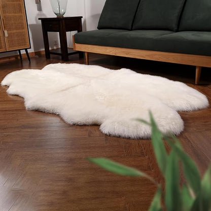 Premium Genuine Fur Sheepskin Rug Real Australia Sheepskin Natural Luxury Fluffy Lambskin Fur Area Rug Seat Covers for Kids Bedroom Sofa Chair Cover (Creamy White, 4ft x 6ft)