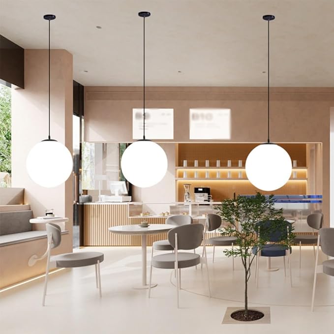 Modern Style Spherical Glass Pendant Light, Design Light, Iron Art & Frosted Glass Shade Light, Adjustable Cord, Nordic Hanging Lamp for Dining Room, Cafe, Bedroom, Study,