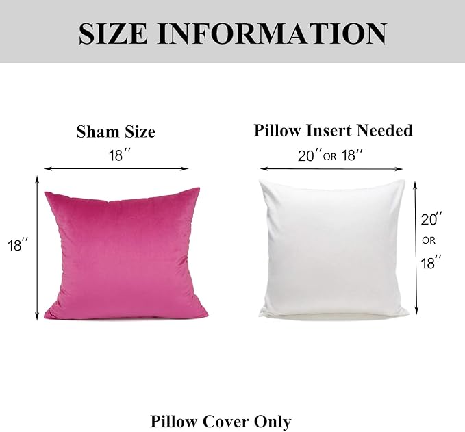 YOUR SMILE Pack of 2 Velvet Pure Color Pillow Covers Decorative Square Pillowcase Soft Solid Cushion Case for Sofa Bedroom Car (Pink, 18''x18'')