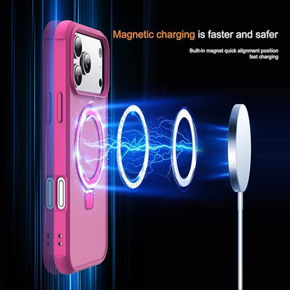 Compatible with iPhone 17 Pro Case with Invisible Magnetic O-Ring Stand Military-Grade Translucent Phone Case for iPhone 17 Pro 6.3" [Compatible with Mag-Safe][Great Grip Feeling], Rose