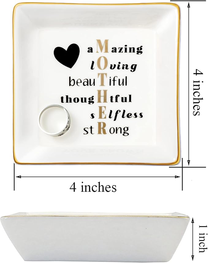 JoycuFF Birthday Gifts for Mom Ring Trinket Dish Tray Jewelry Ring Holder Mother's Day Thanksgiving Day Christmas Gifts for Mom Mama from Daughter or Son