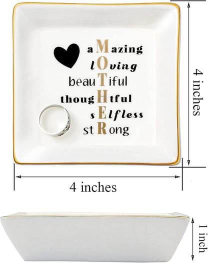 JoycuFF Birthday Gifts for Mom Ring Trinket Dish Tray Jewelry Ring Holder Mother's Day Thanksgiving Day Christmas Gifts for Mom Mama from Daughter or Son