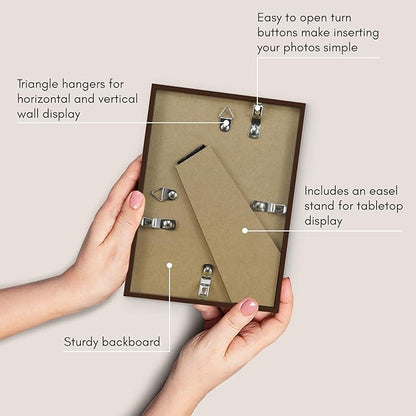 Americanflat 5x7 Picture Frame with Shatter-Resistant Glass - Use as 4x6 Frame with Mat or Display 5x7 Photo Without Mat - Streamline Collection - Picture Frames for Tabletop and Wall - Walnut