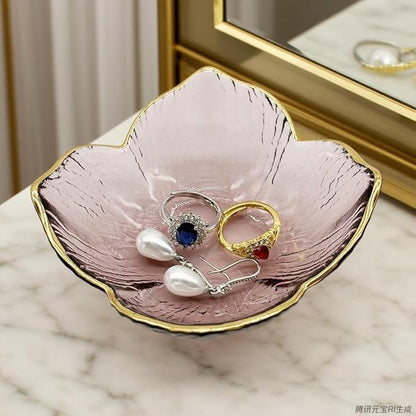 Small Flower Ring Dish Jewelry Tray, Pink Glass Jewelry Dish Tray, Nightstand Decor Jewlery Plate, Gifts for Mom, Crystal Ring Holder for Women, Bathroom Jewelry Bowl Trinket Tray Soap Dish