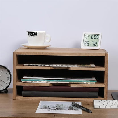 3-Tier Paper Storage Letter Tray File Sorter - Wood Desktop Document Organizer Holders with Mail Sorter, School & Home Magazine File Dividers, Book Rack Shelf Stand for HD-SJ3K (Light)