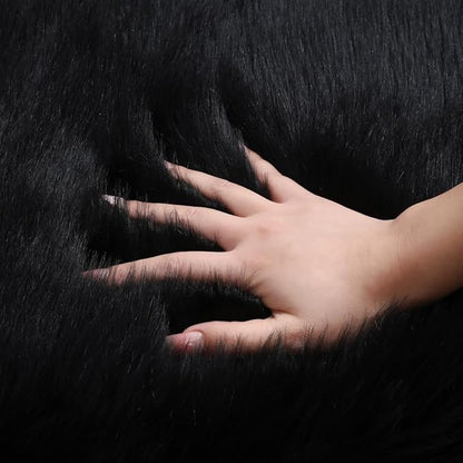 CKLASAY Faux Fur Rug Sheepskin Fuzzy Rug Super Soft Fluffy Plush Area Rug Bedroom Floor Children's Room Sofa Cushion Living Room Bedside Rugs (Black,3×3 ft Rotund)