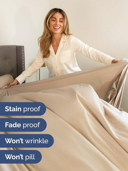 Extra Deep Split King Sheet Set - 7 Piece Breathable & Cooling Sheets - Hotel Luxury Bed Sheets Set - Easy & Secure Fit - Soft, Wrinkle Free & Comfy Sheets Set - Cream Sheet Set w/Extra Deep Pockets