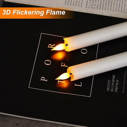 Homemory 2 Pcs White Flameless Taper Candles with Remote and Timer, Real Wax Made 9.6" Battery Operated Candle Stick Flickering, Led Taper Candles with Lifelike Flame for Indoor Home Decor