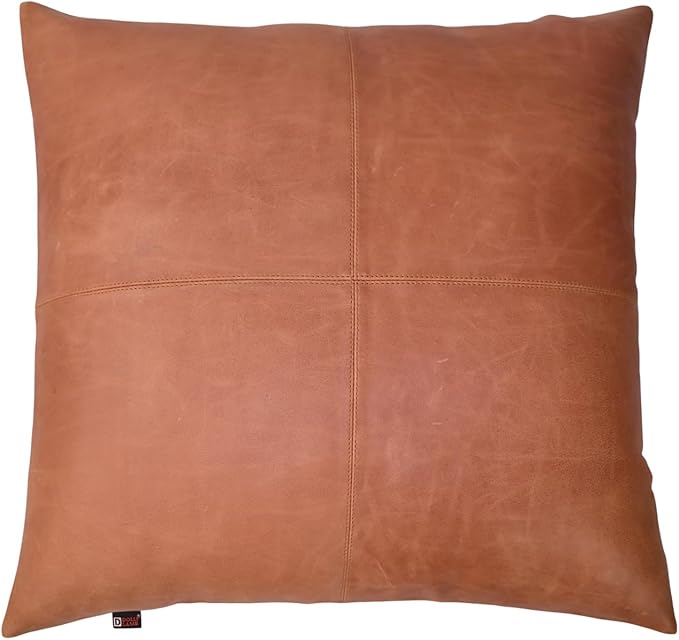 D DOLLY LAMB Lambskin Leather Pillow Cover - Sofa Cushion Case - Decorative Throw Covers for Living Room & Bedroom, 20x20 Inches - Orange Crunch Plain