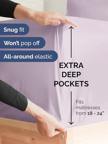 Extra Deep Full Sheet Set - 6 Piece Breathable and Cooling Sheets - Hotel Luxury Bed Sheets Set - Easy Fit - Soft, Wrinkle Free and Comfy Sheets Set - Light Lavender Sheet Set with Extra Deep Pockets