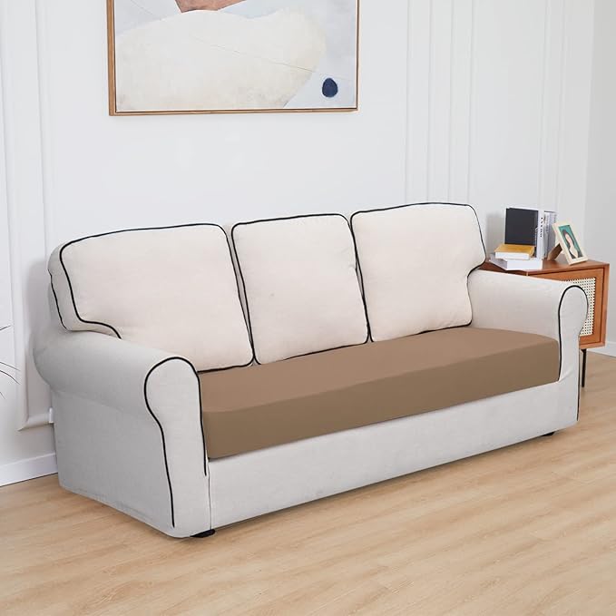 Easy-Going 100% Waterproof Oversized Sofa Seat Cushion Slipcovers Couch Cushion Cover Stretch Furniture Protector for Kids, Pets (Oversized Sofa Cushion, Camel)