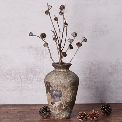 Wabi Sabi Decor Rusty Vintage Vase - 8.7" Tall Rustic Farmhouse Wabi Sabi Vase for Centerpiece, Pottery Stone Flower Vases for Home Decor, Table, Living Room, Bedroom, Bathroom, Kitchen (Rusty Stone)