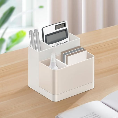 Poeland Desktop Storage Organizer Pencil Card Holder Box Container for Desk, Office Supplies, Vanity Table Tan