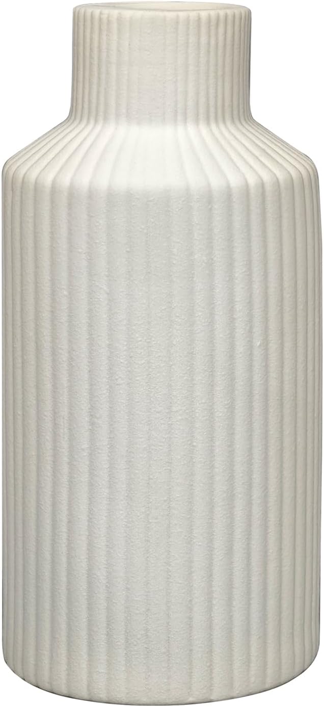 White Ceramic Vase, Modern Minimalist Matte Flower Vase, Boho Pampas Grass Vase, Small Vase for Home Decor Bedroom Shelf Kitchen Coffee Table Centerpiece(8 in)(White)