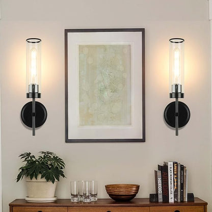 Wall Sconces Set of Two,Black Modern Wall Lighting 16" Bathroom Sconces Wall Lighting 60W with Clear Glass Shade for Living Room Corridor Mirror Bedroom Stairs