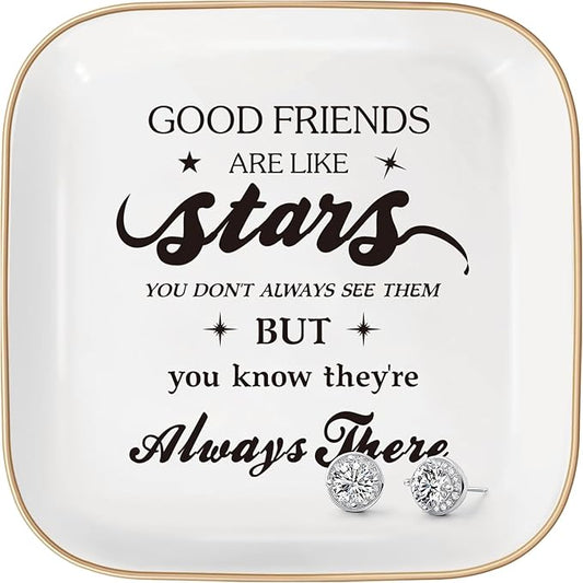 Christian Jewelry Dish Gifts for Women,Personalized Confirmation Jewelry Tray Gifts for Teen Girls，Baptism Gifts for Girl with Bible Verse for Birthdays Christmas (Good Friends)