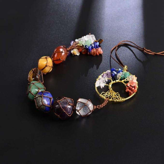 Handmade Crystal Window Car Hanging Ornaments 7 Chakra Home Decoration Feng Shui Ornament Yoga Meditation Car Decoration Tumbled Palm Stones Christmas Decorations Ornaments (Style 6)