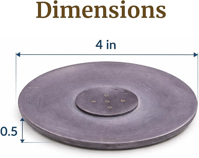 Handmade Natural Grey Marble Incense Stick Holder - Round Incense Burner With Multiple Holes For Incense Sticks. Decorative Ash Catcher For Home and Office Decor. (4 inch Diameter, Grey)