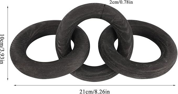 Wood Chain Link Decor 3-Link,8.3 Inch Length Wood Knot Decor,Black Hand Carved Decorative Chain Knot,Knot Decorative Object,Coffee Table Decor,Country Chain Knot Decor,Mom Gifts,Wooden Links