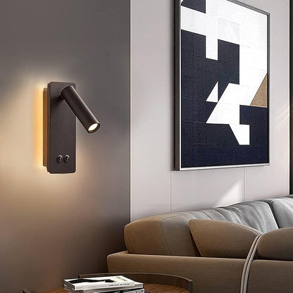 LED wall lamp and reading light two-in-one multifunctional wall sconces. LED Wall Lamp Plug in for Bedroom Bedside Wall Sconces Set of Two Black Reading Light 3W+6W Night Light 3000K(BLACK)